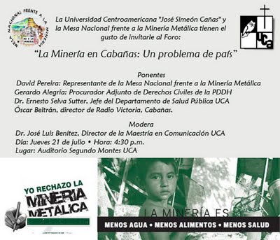 Foro en la UCA: Minería en Cabañas, un problema de país