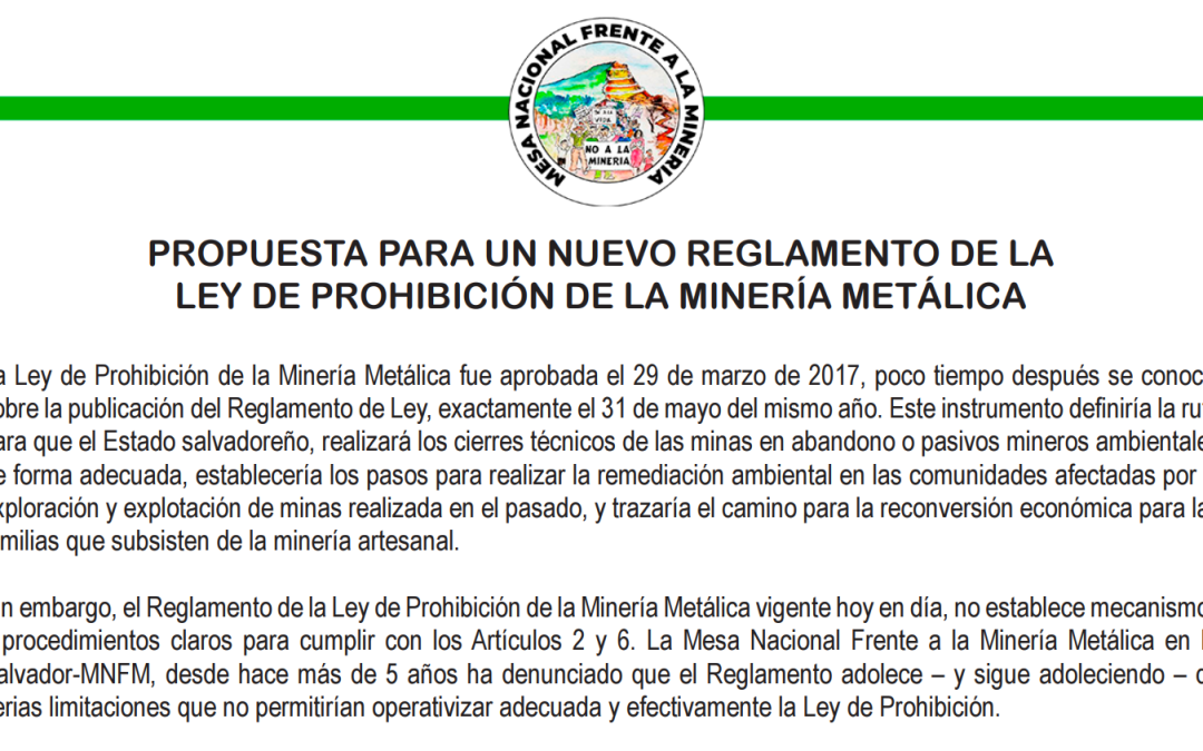 Comunicado de prensa: «Propuesta para un nuevo Reglamento de la Ley de Prohibición de la Minería Metálica»