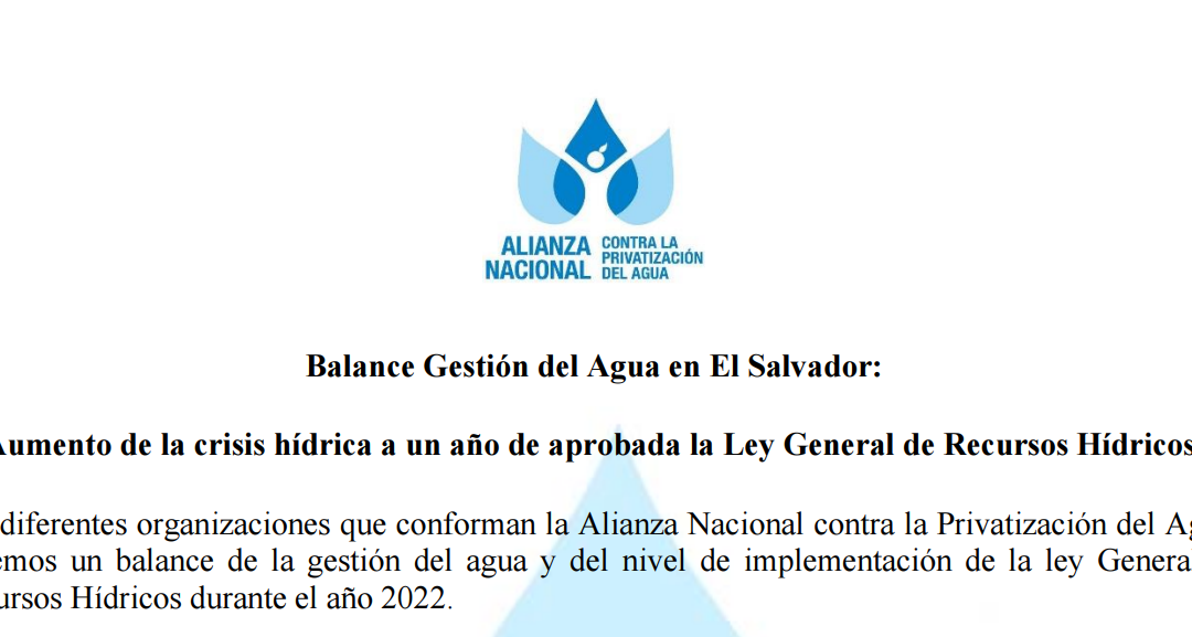 Comunicado: Aumento de la crisis hídrica a un año de aprobada la Ley General de Recursos Hídricos