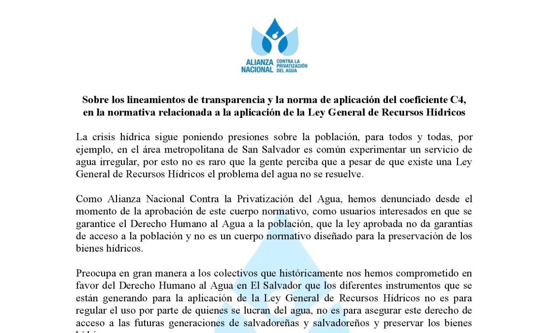 Comunicado: las Juntas Comunitarias de Agua en desventaja ante nuevos Reglamentos creados por la ASA