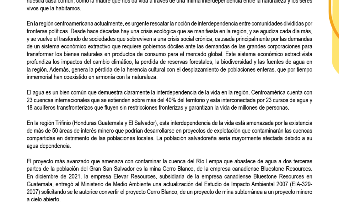 Comunicado: en el marco del Día Internacional de la Tierra, comunidades de El Salvador y Guatemala exigen el cierre definitivo de la mina Cerro Blanco